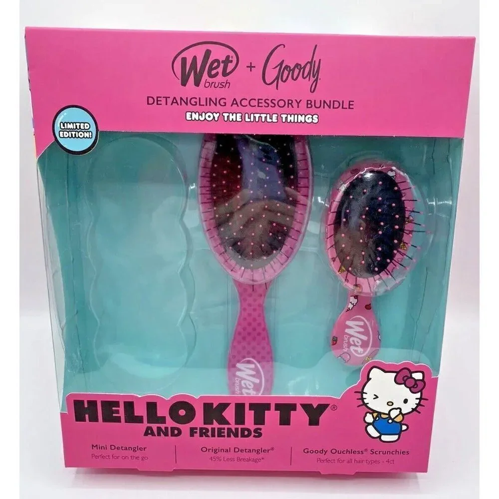 Sanrio Hello Kitty Wet Brush Original Detangler Girls Hair Brush Set No Ties